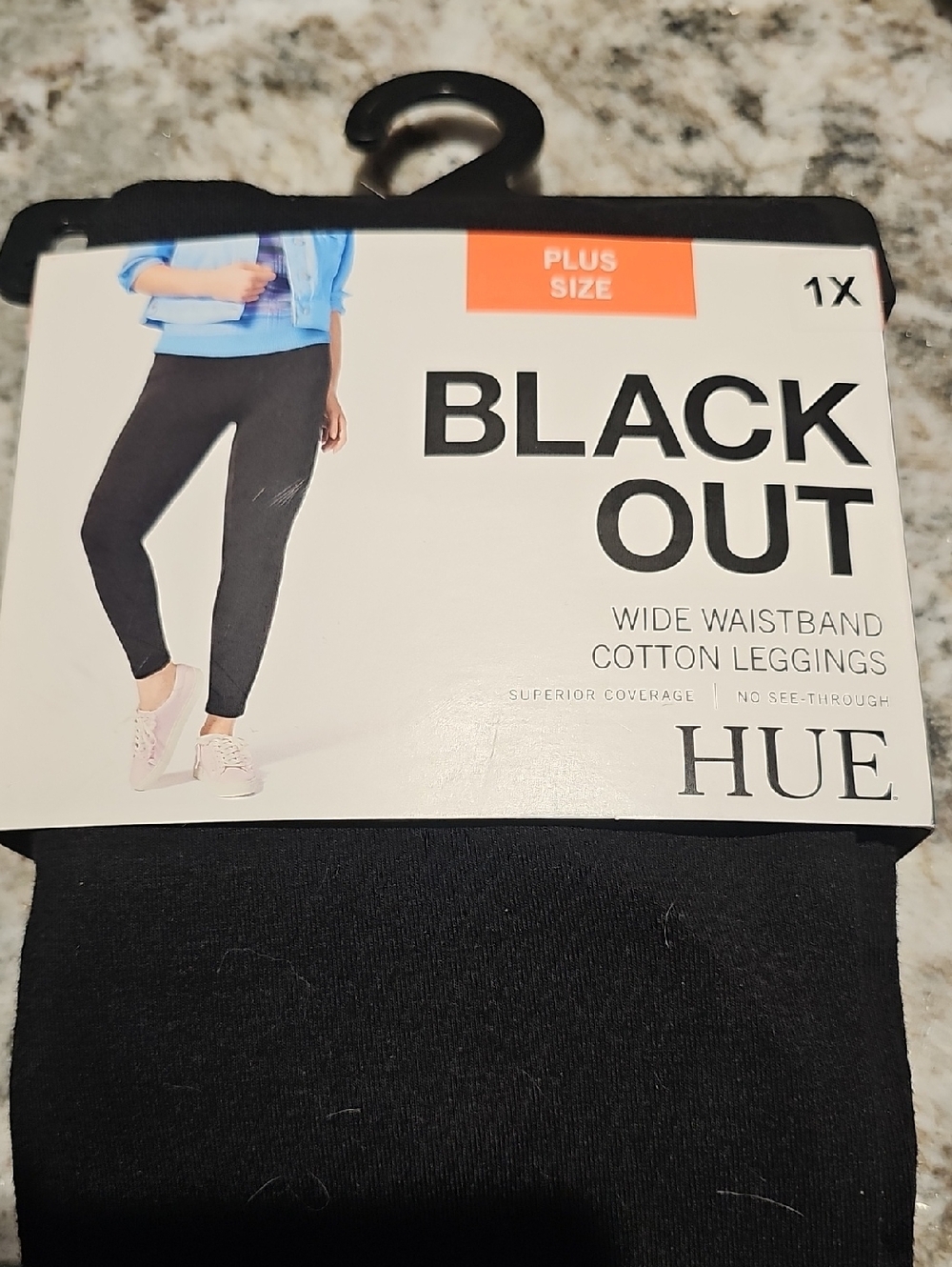 HUE NWT Blackout Cotton Leggings in Black - Wide Waistband Size 1X